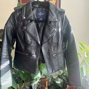 SOLD. American eagle faux black leather jacket.